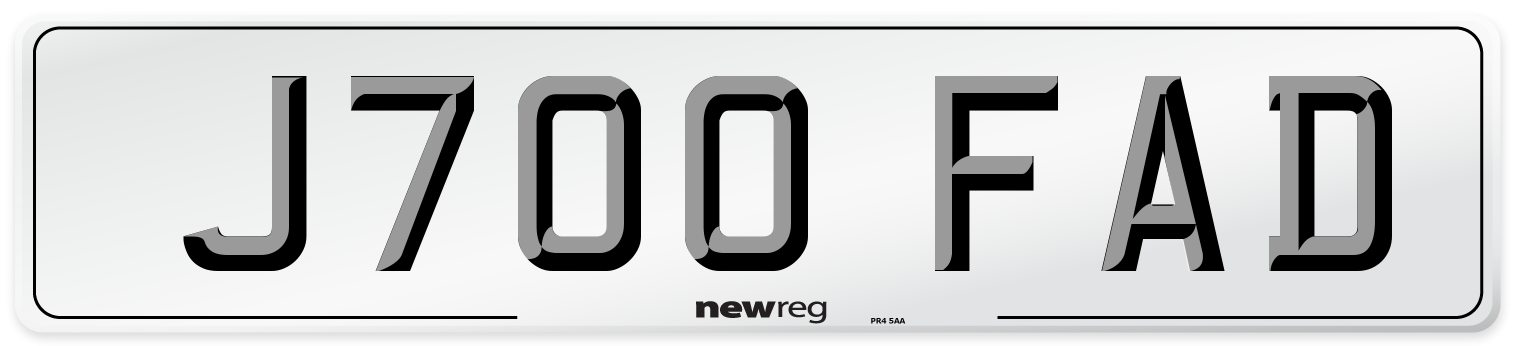 J700 FAD Number Plate from New Reg